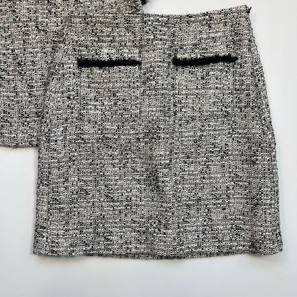 LOFT‎ Fringe Tweed Pocket Tee and Pencil Skirt XXSP Black White Cropped Shirt - Picture 6 of 13